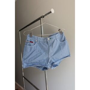 Tommy Hilfiger Vintage Blue Denim Jean Shorts Womens 11 Y2K Flag Logo Sporty